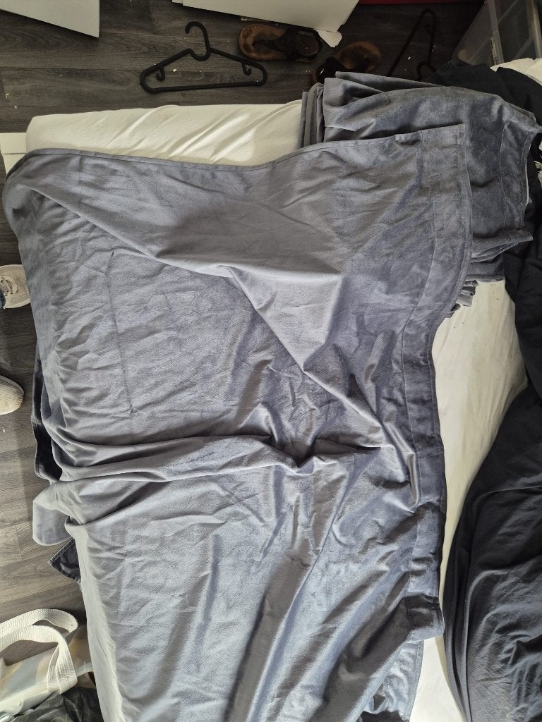6 Grijze Velours Gordijnen – Zo goed als nieuw, 143 cm, Fluweel, Ophalen of Verzenden, Gordijn
