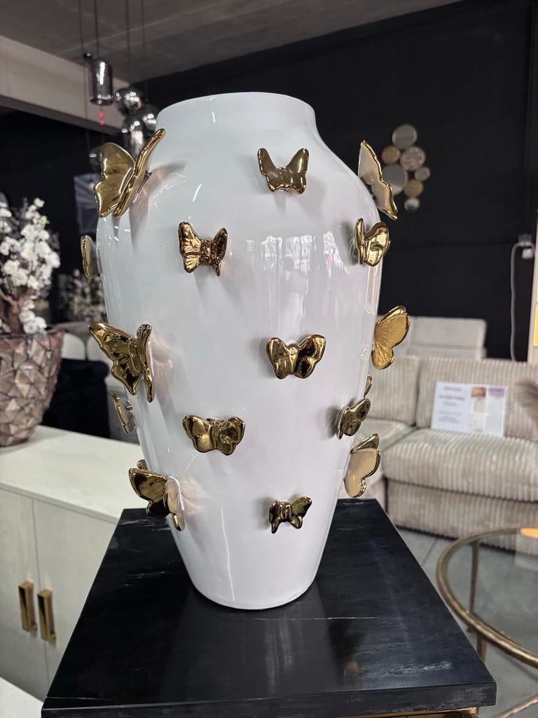 Richmond Interiors Vaas Butterfly, Huis en Inrichting, Woonaccessoires | Vazen, Nieuw, Wit, 50 tot 75 cm, Aardewerk of Porselein