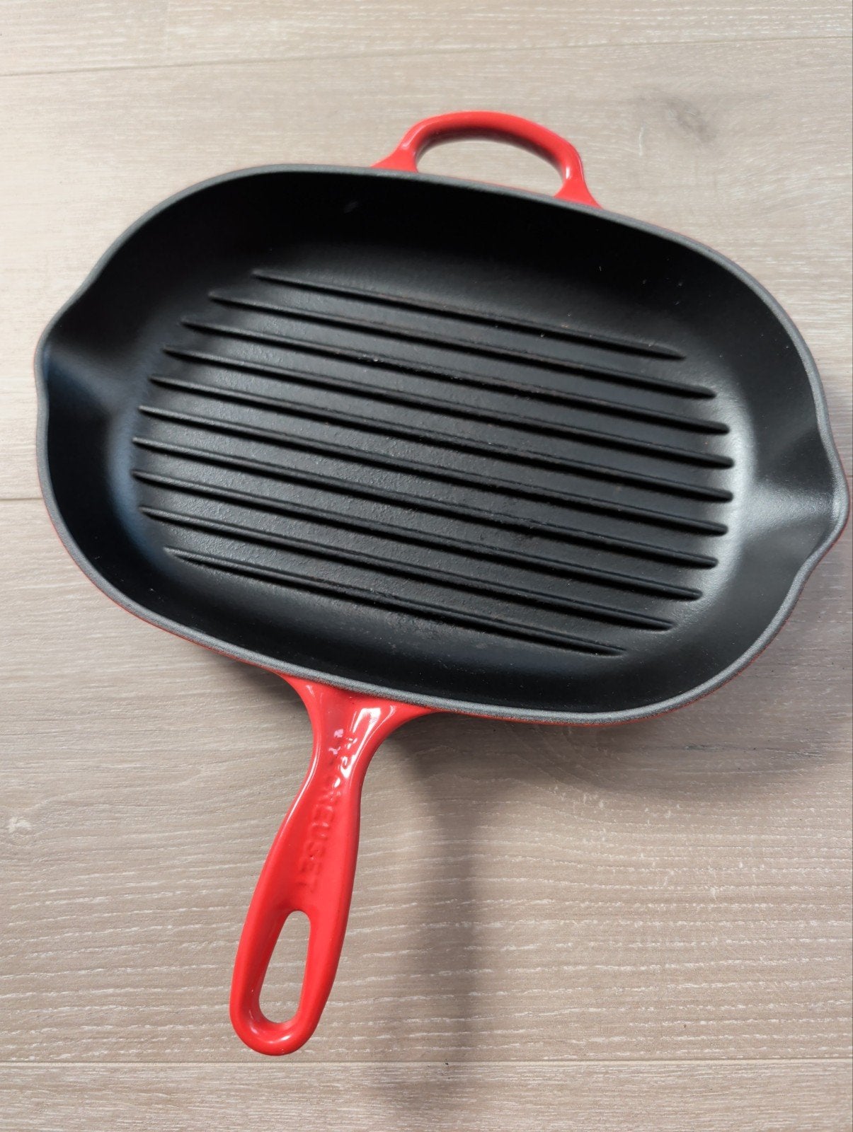 Le Creuset grillpan 32 cm rood - Zo goed als nieuw, Le Creuset, Overige typen, Ophalen of Verzenden, Zo goed als nieuw