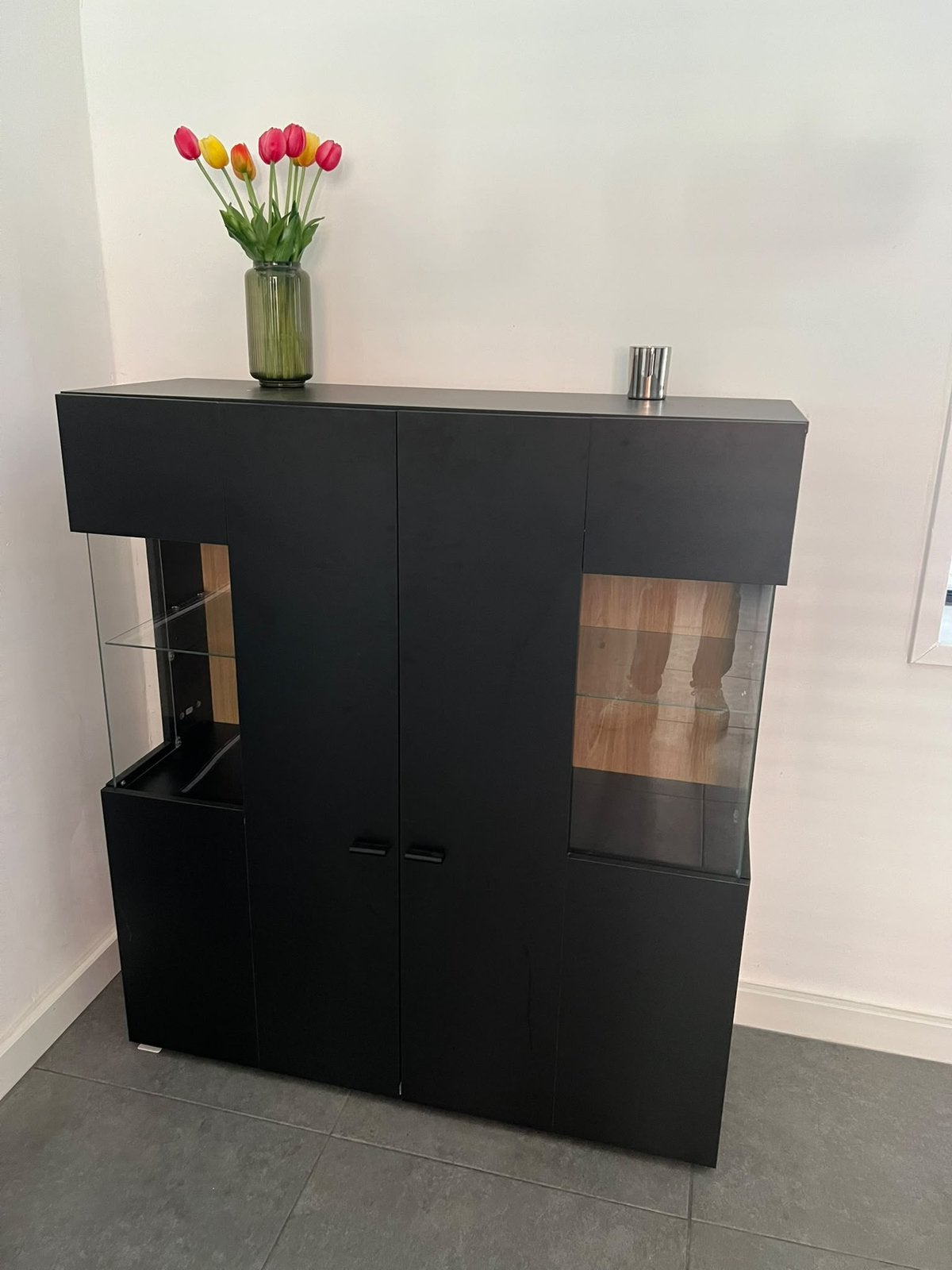 Dressoir kast zwart, Ophalen, Zo goed als nieuw, 25 tot 50 cm, Glas