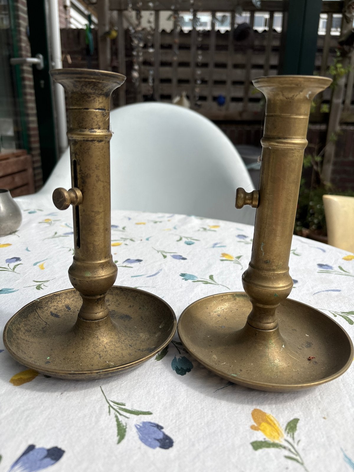 Set van 2 antieke koperen kandelaars - 20 cm hoog, Antiek en Kunst, Antiek | Kandelaars, Ophalen, Koper of Brons