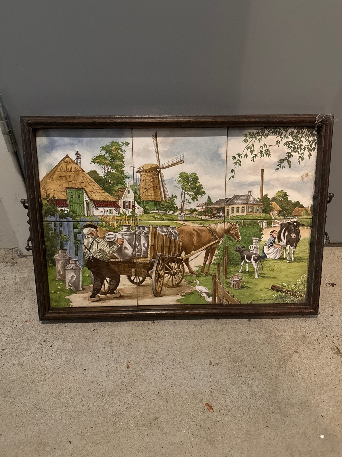 Antiek Tegeltableau "De Melkboer" - Royal Schwabap 1984, Ophalen of Verzenden