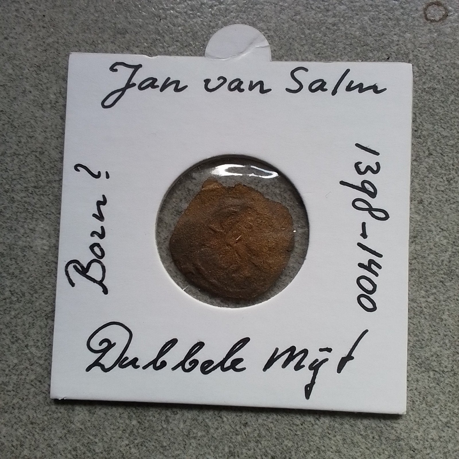 Bodemvondst: Dubbele Mijt Jan van Salm (1398-1400), Ophalen of Verzenden, Vóór koninkrijk, Overige waardes, Losse munt