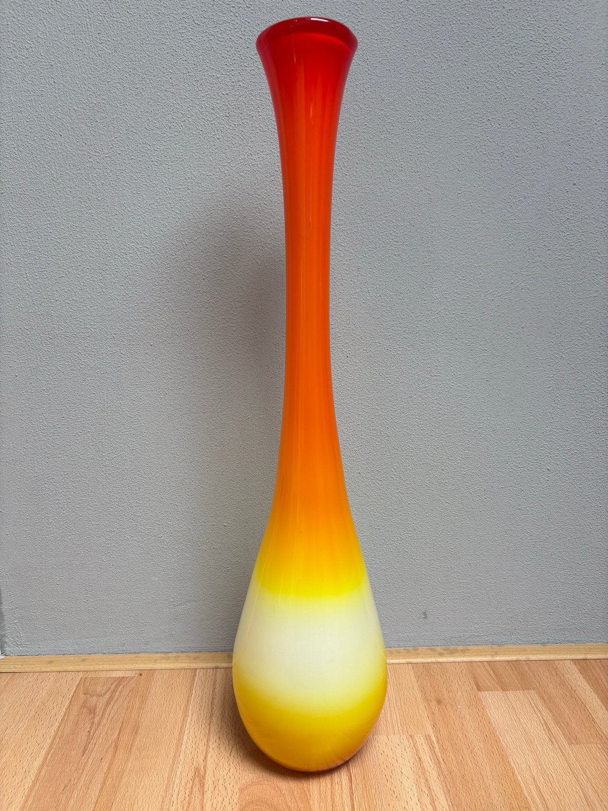 Vintage Murano glazen vaas, oranje-geel-wit, 65 cm, Ophalen
