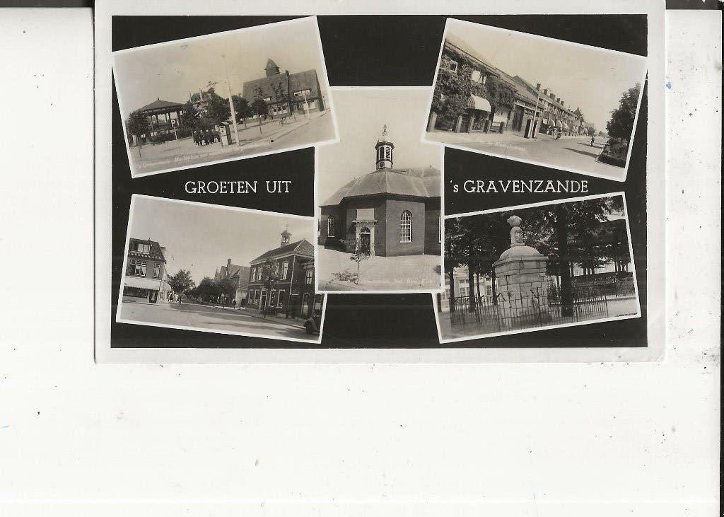 s Gravenzande Groeten uit 5-Luik met Marktplein, Ophalen of Verzenden, 1940 tot 1960, Gelopen, Zuid-Holland
