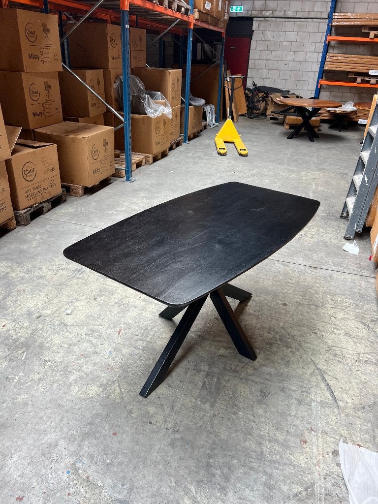 Deens ovale eettafel 150x80cm black mango incl. spinpoot, Ophalen, Nieuw, 50 tot 100 cm, 150 tot 200 cm