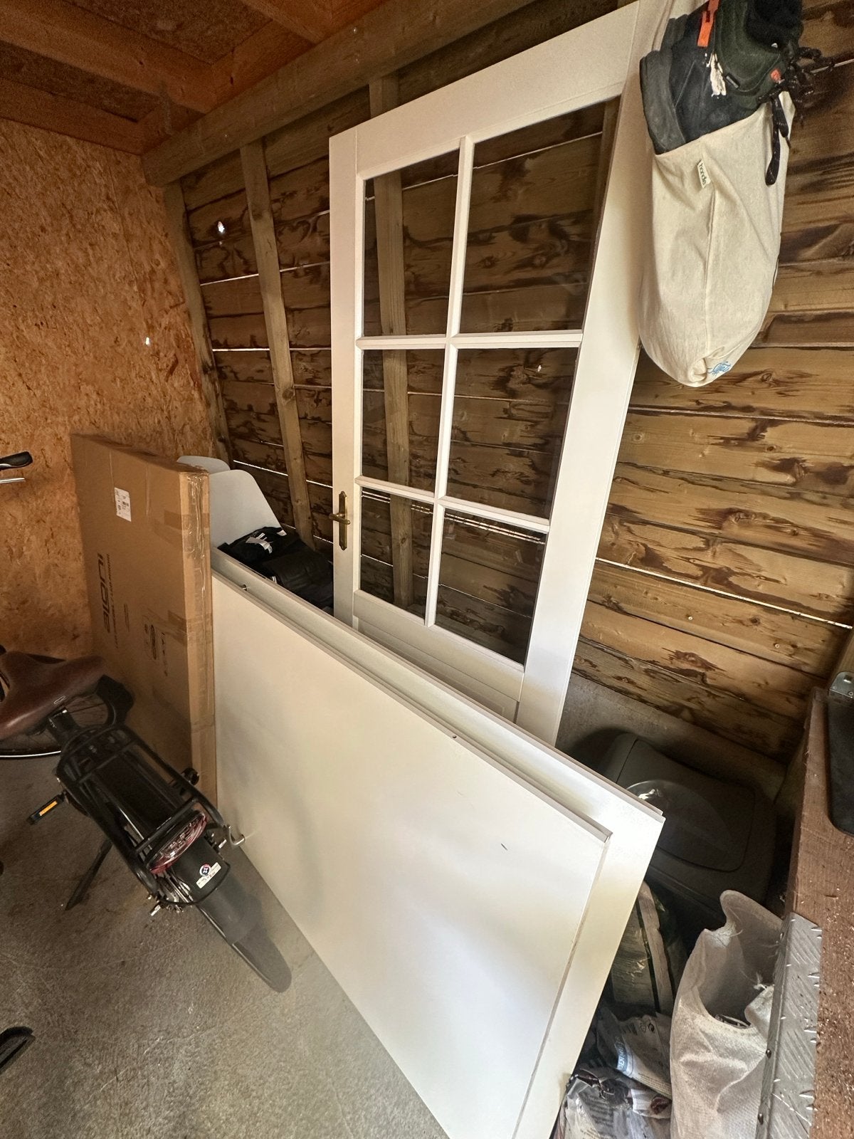 Witte opdek binnendeur 93x210 met glaspanelen, rechts, Ophalen, Gebruikt, 80 tot 100 cm, Binnendeur