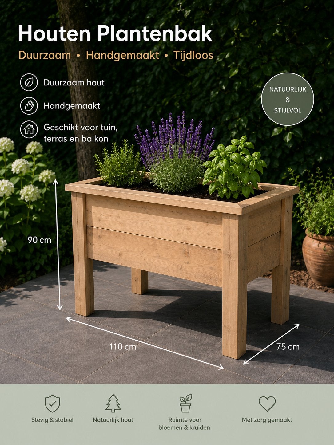 Houten Plantenbak - Duurzaam & Handgemaakt voor Tuin & Balko, Tuin en Terras, Ophalen, 100 cm of meer, Balkon, Nieuw