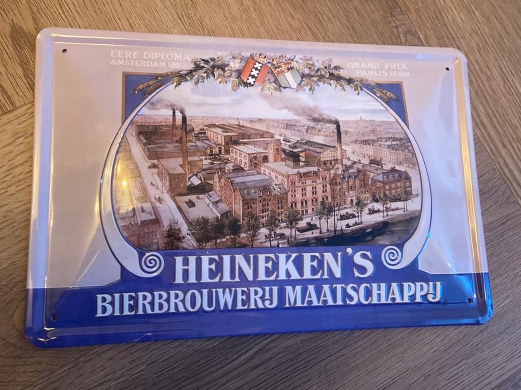 Mooi vintage heineken bordje, Verzamelen, Ophalen, Zo goed als nieuw, Reclamebord