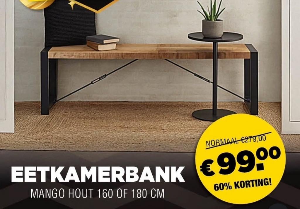 Eetkamerbank mango hout, Ophalen, Minder dan 75 cm, 150 tot 200 cm, Tweepersoons