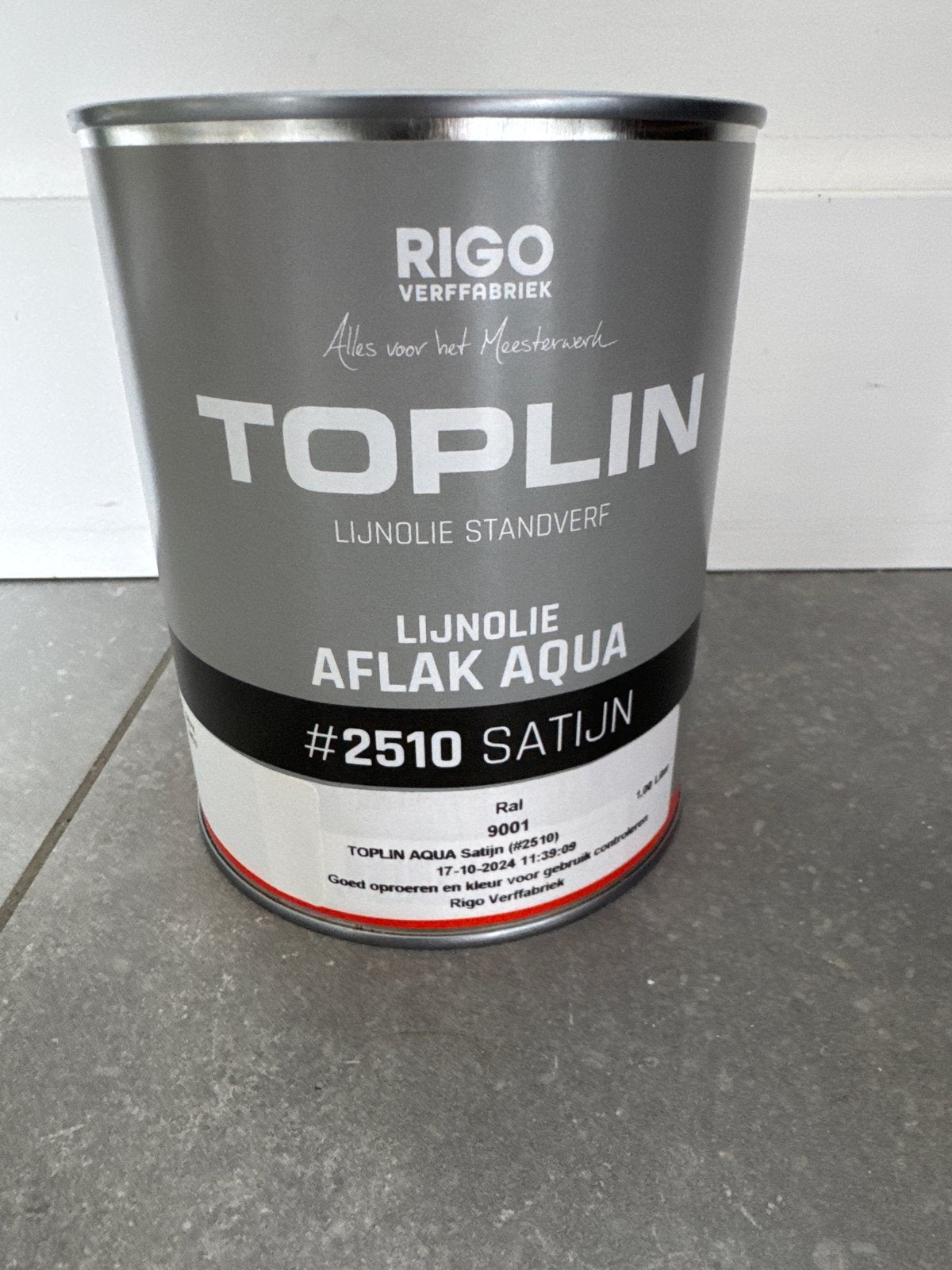 Rigo Toplin Lijnolie Aflak Aqua #2510 Satijn RAL 9001, Doe-het-zelf en Verbouw, Verf, Beits en Lak, Wit, Nieuw, Ophalen of Verzenden