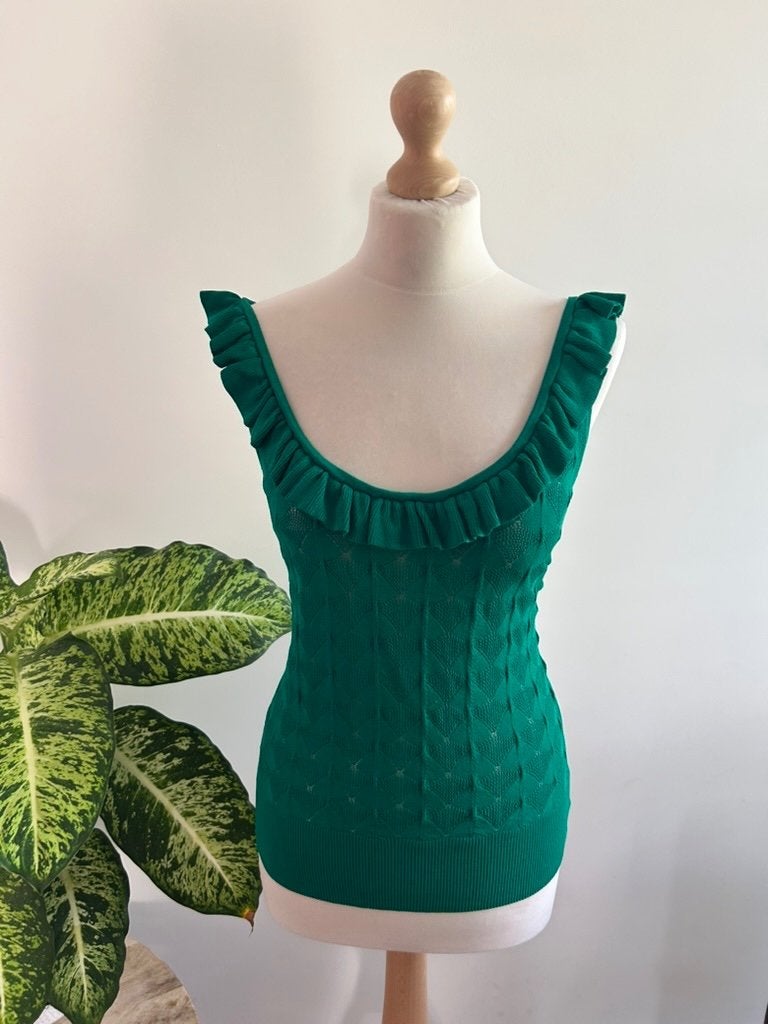 King Louie maat L groene ruffle top 3330, Kleding | Dames, Maat 42/44 (L), Ophalen of Verzenden, Zo goed als nieuw, King Louie