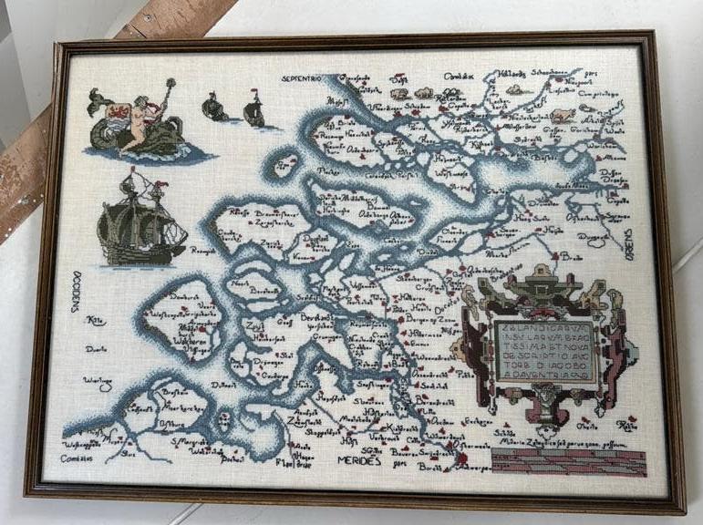 Oud geborduurd schilderij van oud zeeland landkaart, Ophalen, Gebruikt, Schilderij, Textiel