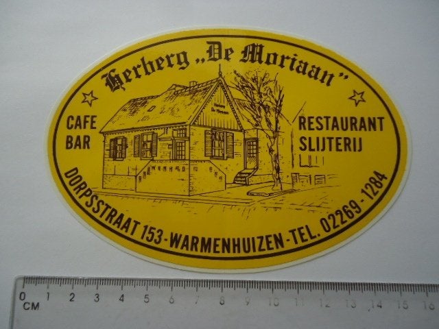 sticker oud Warmenhuizen nh schagen DE MORIAAN dorpsstr 153, Ophalen of Verzenden, Zo goed als nieuw, Bedrijf of Vereniging