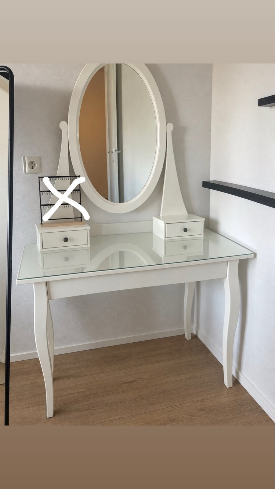 Witte kaptafel met spiegel en krukje, Ophalen, Gebruikt, 100 tot 150 cm, 50 tot 100 cm