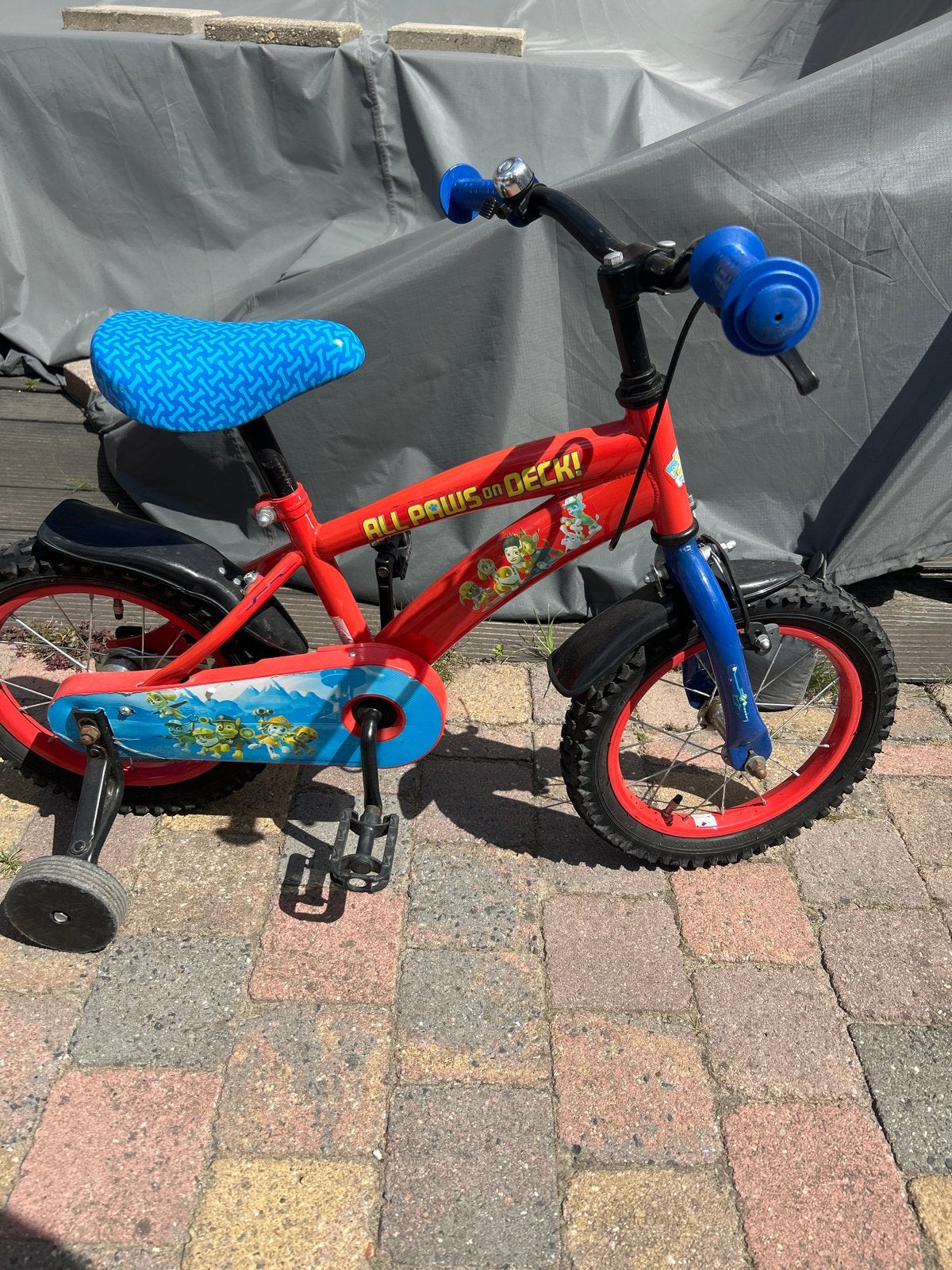 Paw Patrol Kinderfiets 14 inch met zijwieltjes, Ophalen, Zijwieltjes, Gebruikt, Velgrem