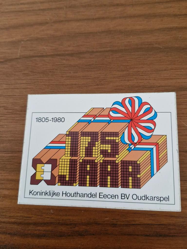 8215 Vintage sticker Koninklijke Houthandel Eecen 175 jaar, Ophalen of Verzenden, Nieuw, Bedrijf of Vereniging