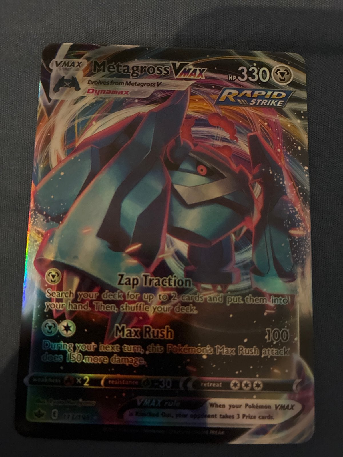 Metagross VMAX Pokémon Kaart - Rapid Strike, Ophalen of Verzenden, Zo goed als nieuw, Losse kaart, Foil