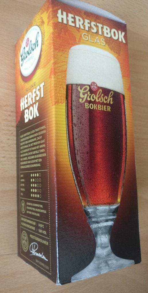 Grolsch Herfstbok bierglas glas in doos, Ophalen of Verzenden, Nieuw, Glas of Glazen, Grolsch