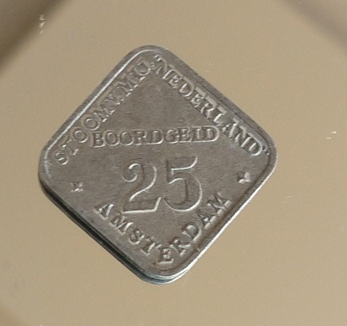boordgeld 25 cent smn token, 1953 stoomvaart,  volgnr 53, Ophalen of Verzenden, Vóór koninkrijk, Overige waardes, Losse munt