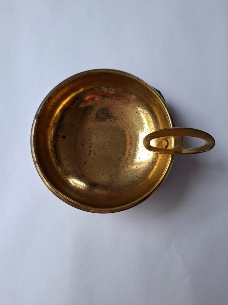Vintage messing asbak met blauw lederen omhulsel, Ophalen of Verzenden