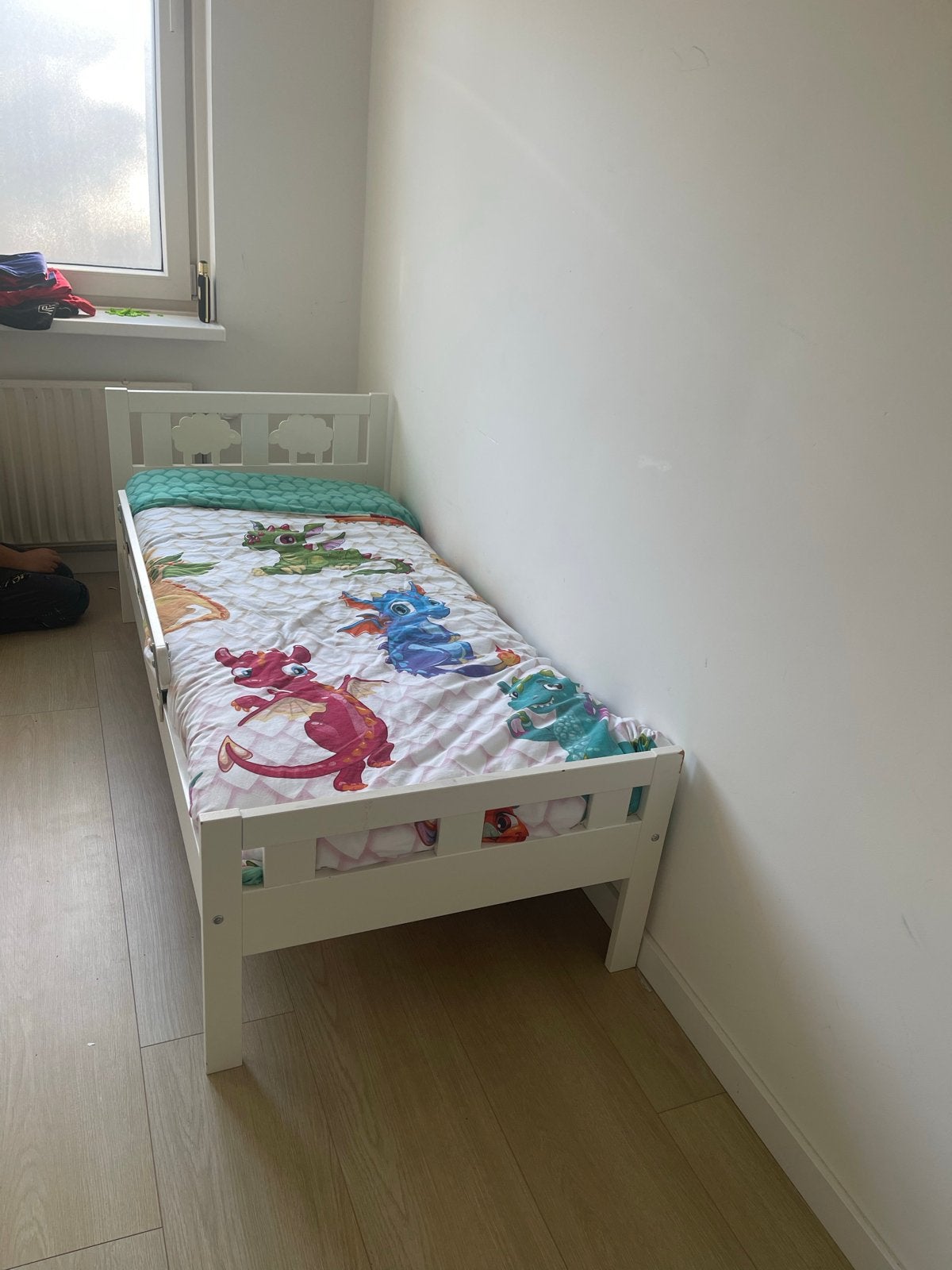 Wit eenpersoons kinderbed met bedhekje, Ophalen, Eenpersoons, Wit, 190 cm of minder