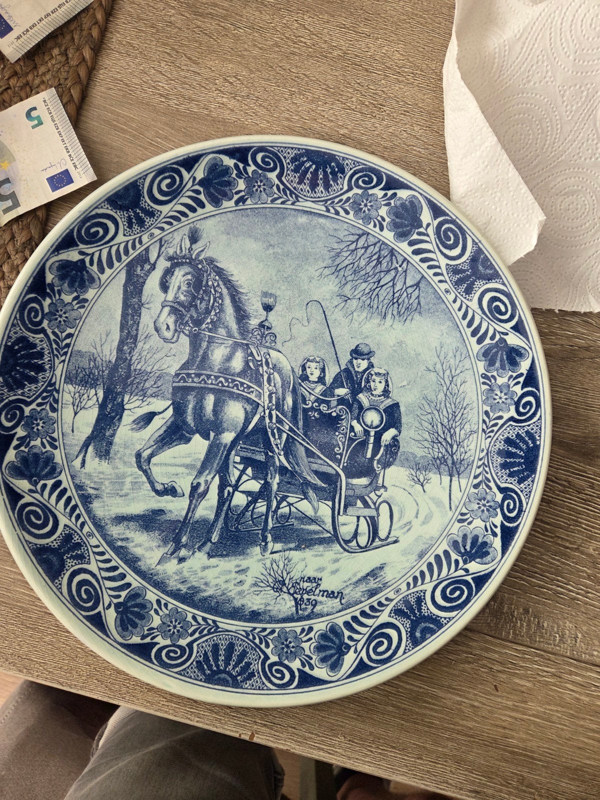 Delfts Blauw wandbord met wintertafereel - Chemkefa, Ophalen of Verzenden