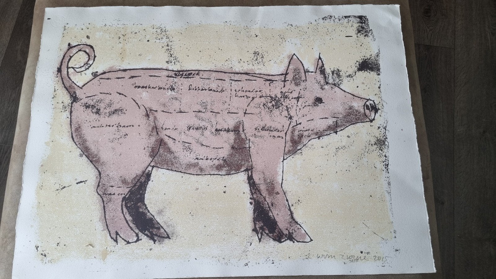 Unieke zeefdruk van een varken, gesigneerd en genummerd, 2000 tot heden, Ophalen of Verzenden, Gesigneerd, Flora en Fauna