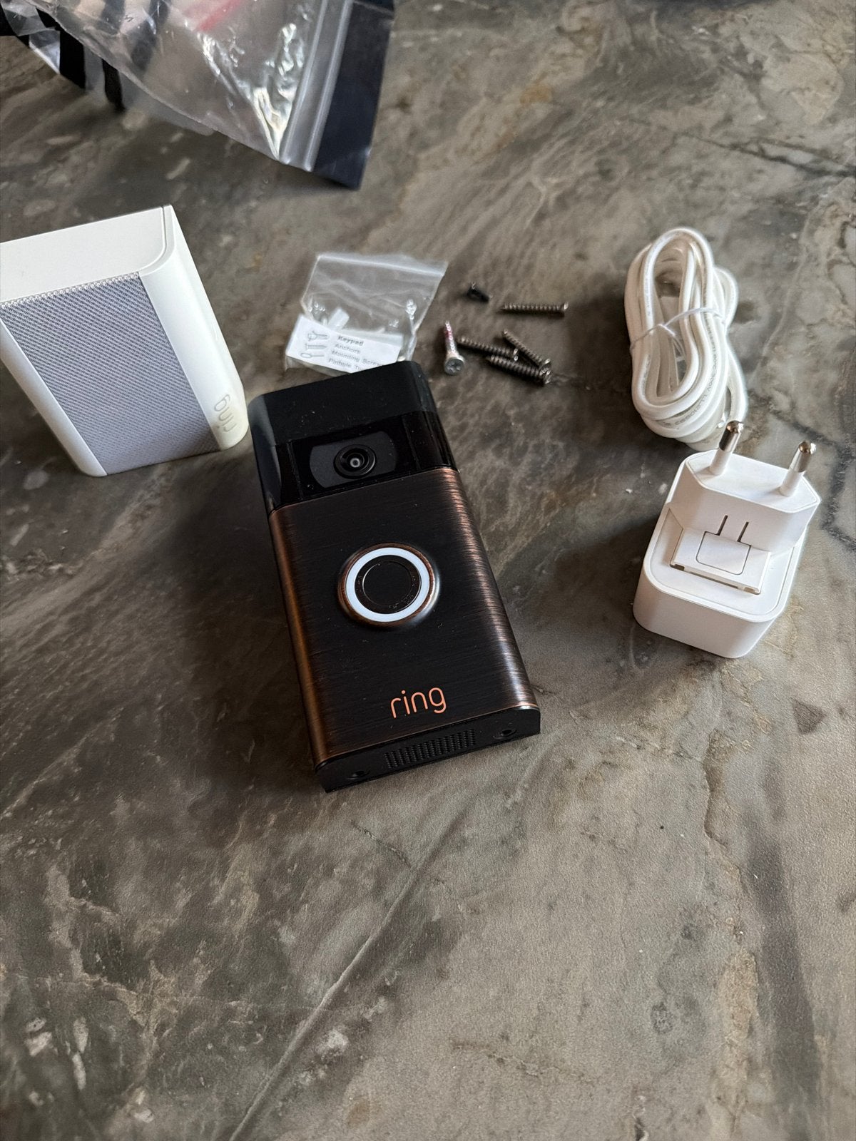 Ring Video Deurbel Compleet Systeem met cimme en adapter, Beweging, Ophalen of Verzenden, Zo goed als nieuw, Compleet systeem