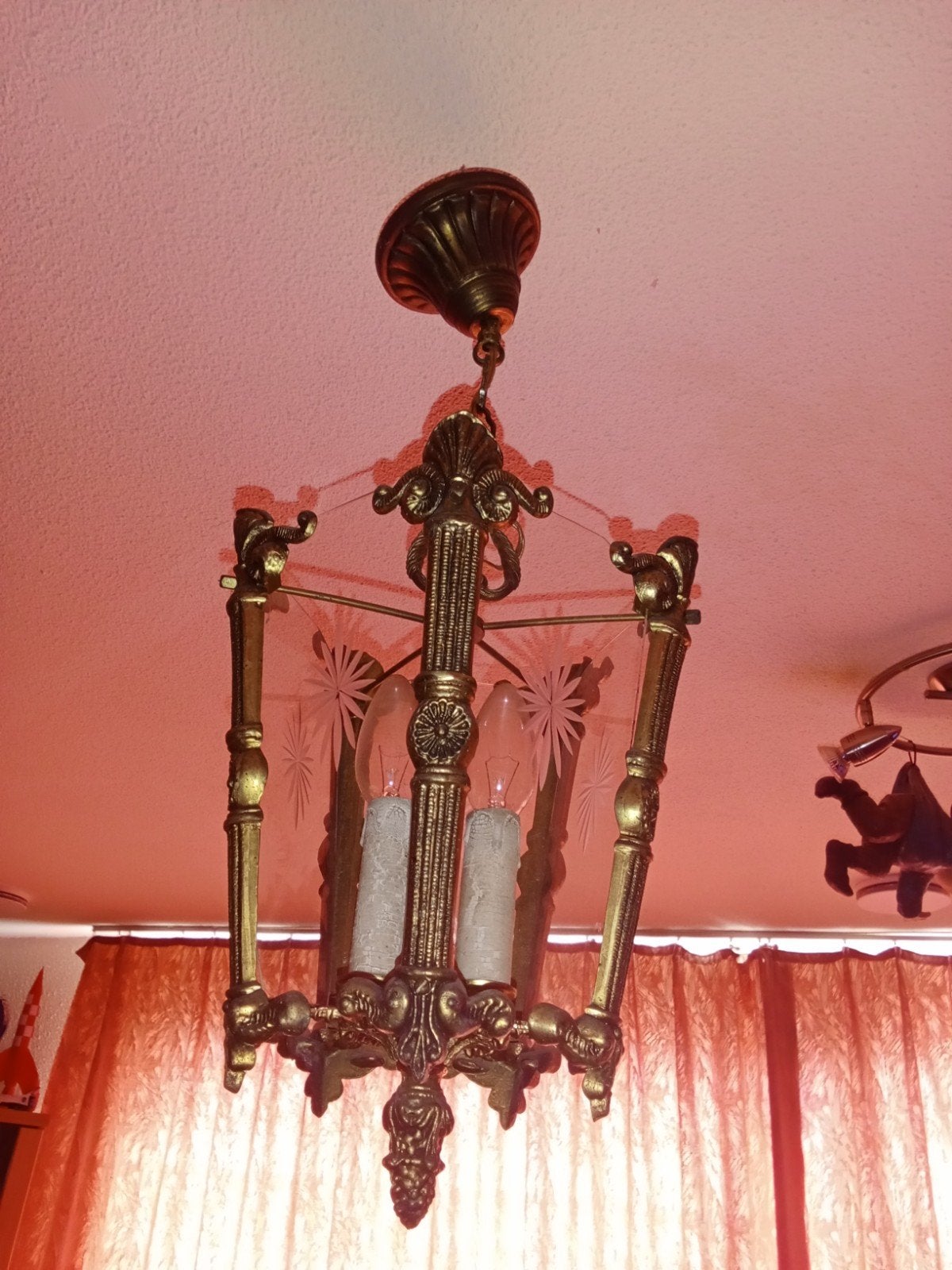 Antieke Franse Hallantaarn - Messing en Glas, Antiek en Kunst, Ophalen