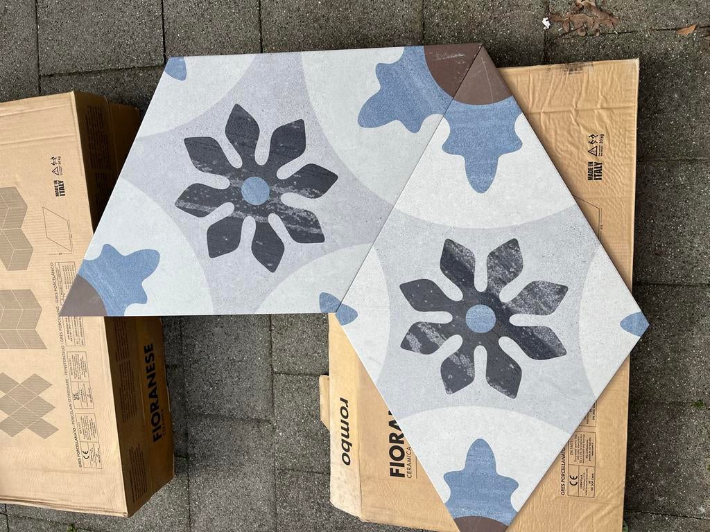 4 volle dozen Fioranese Rombo Bridge Cementina tegels (6,8m2, Ophalen, 40 tot 60 cm, Keramiek, Nieuw