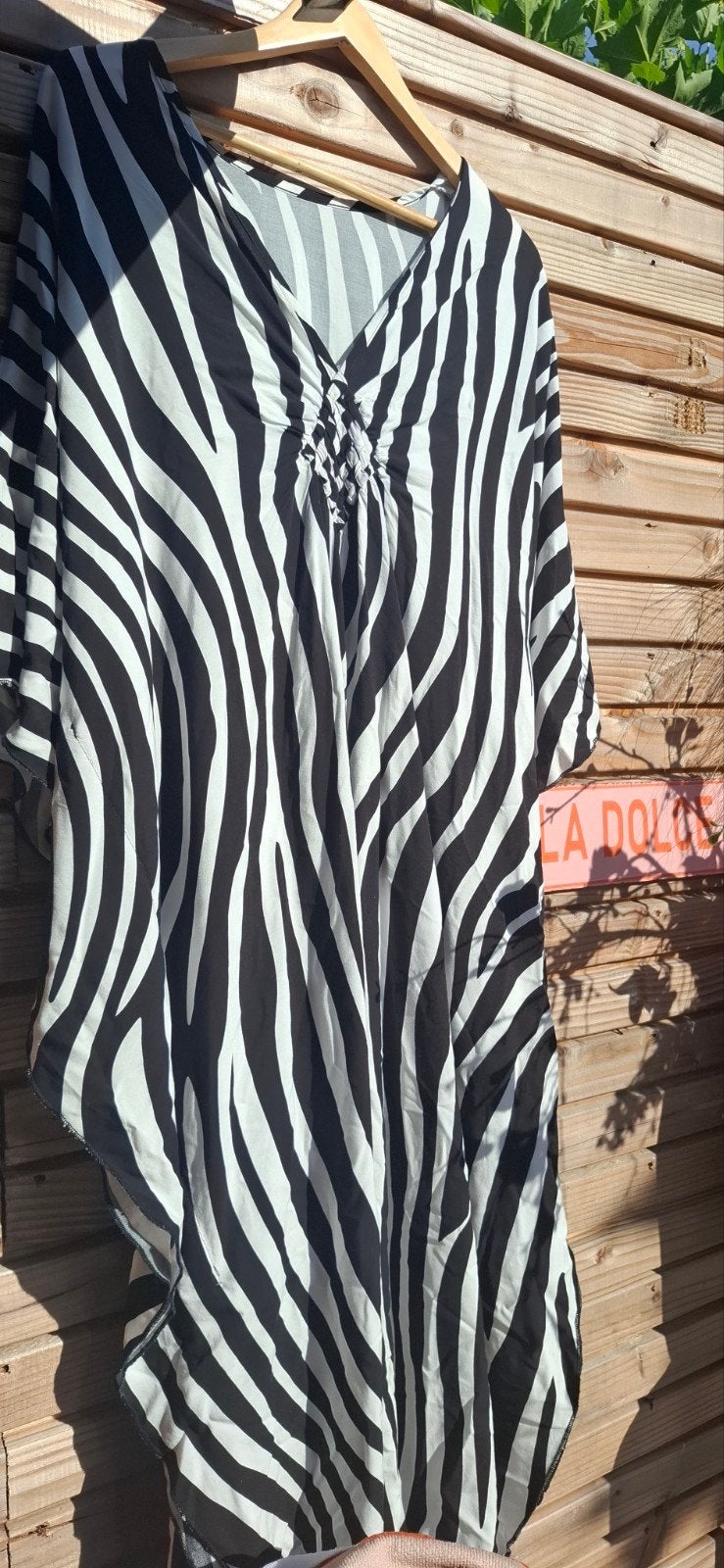 Zebraprint Kaftan Jurk - Zwart/Wit, Kleding | Dames, Jurken, Zwart, Maat 46/48 (XL) of groter, Ophalen of Verzenden, Onder de knie