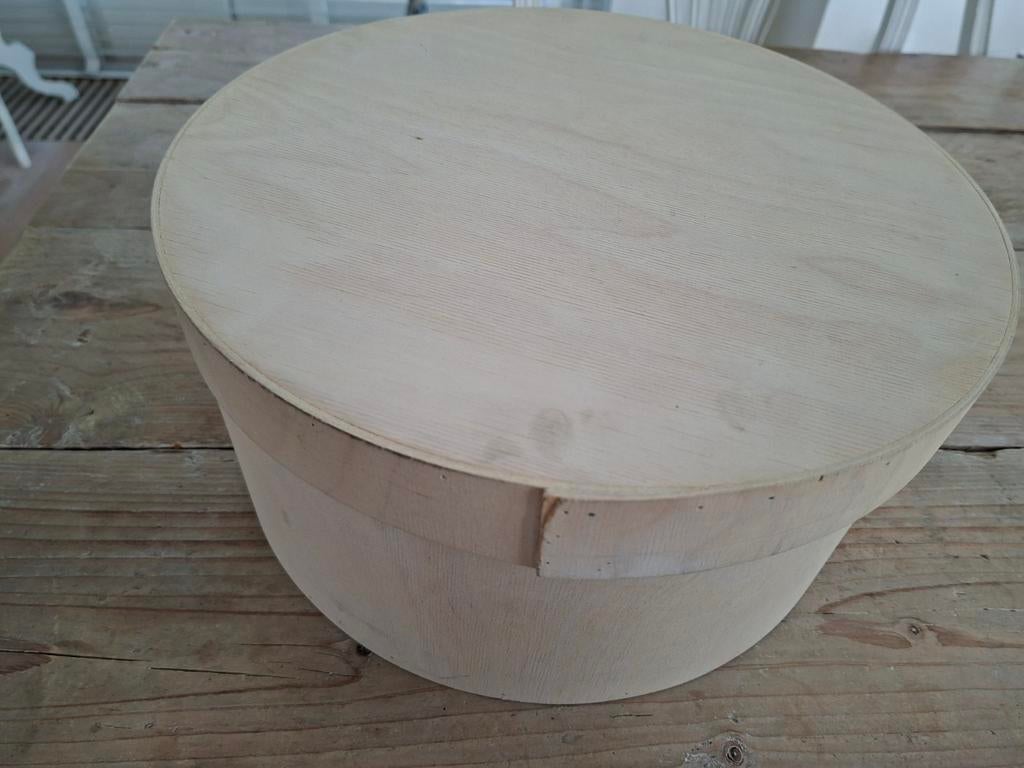 Grote houten hoedendoos - opbergdoos, Huis en Inrichting, Gebruikt, Beige, Ophalen of Verzenden, Vintage