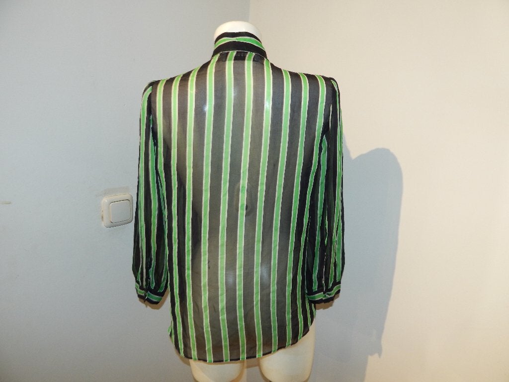 MSGM zijde voile top gestreept strik bij de hals M, Kleding | Dames, Maat 38/40 (M), Zo goed als nieuw, Msgm, Zonder mouw
