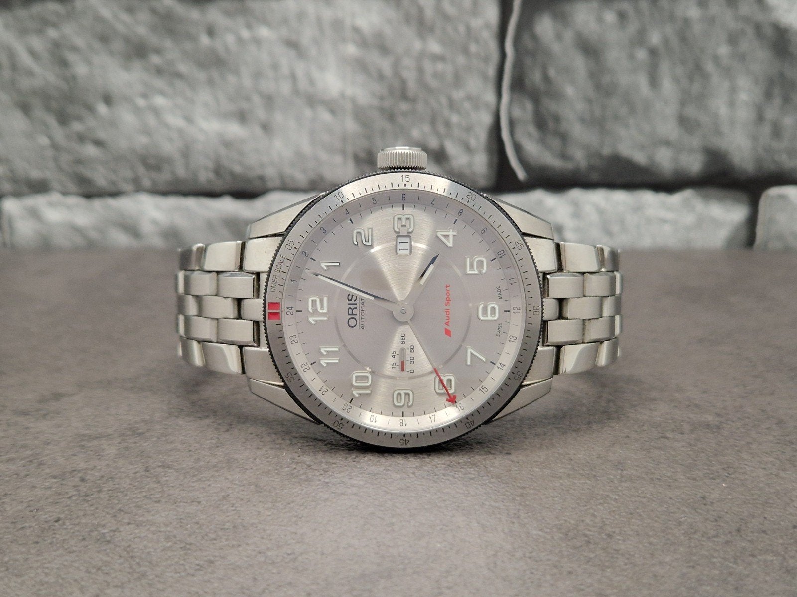 Oris Audi Sport GMT 44mm Automatic, set, Sieraden, Tassen en Uiterlijk, Horloges | Heren, Overige merken, Staal, Zwitserland, Staal