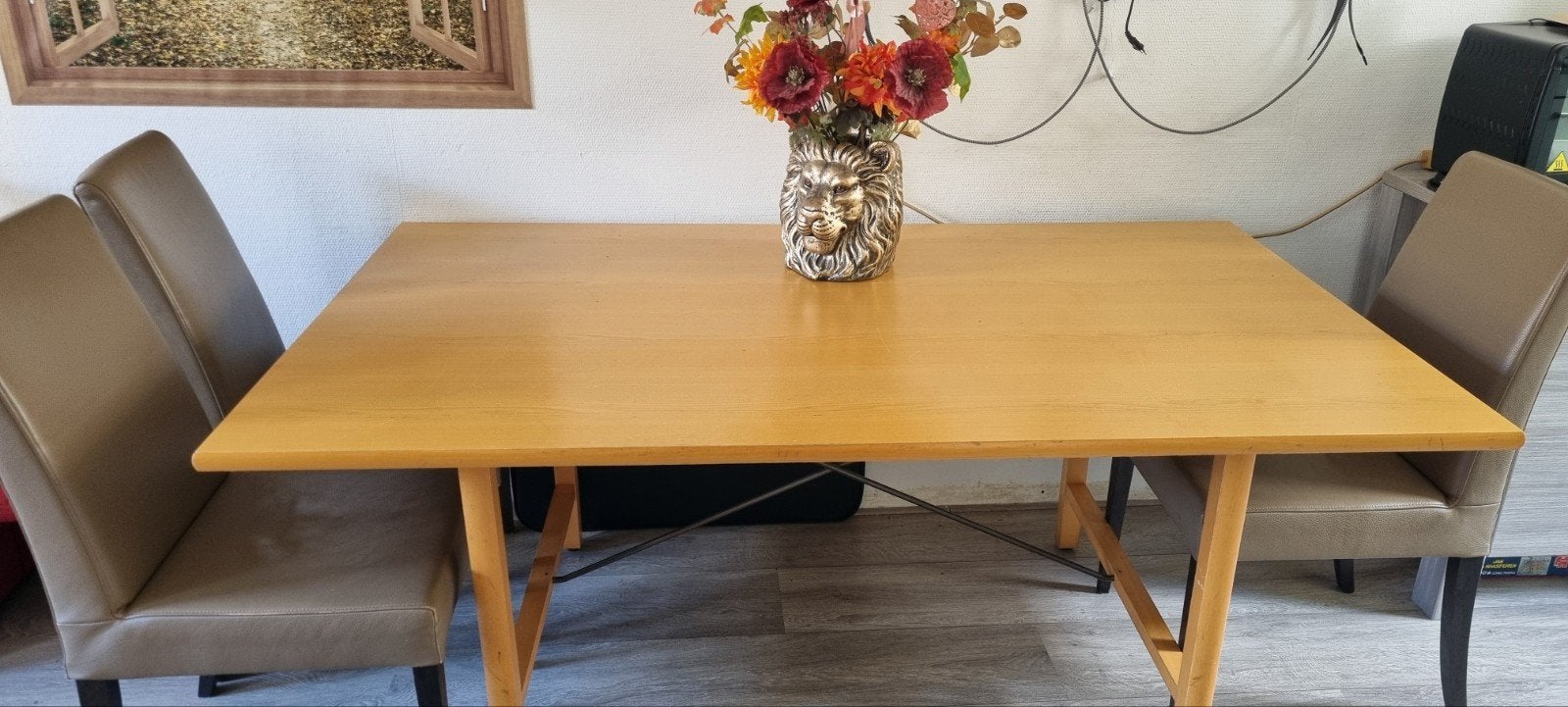 Mooi groot houten bureau, ook als eettafel te gebruiken., Ophalen, Gebruikt, 50 tot 100 cm, Vijf personen of meer