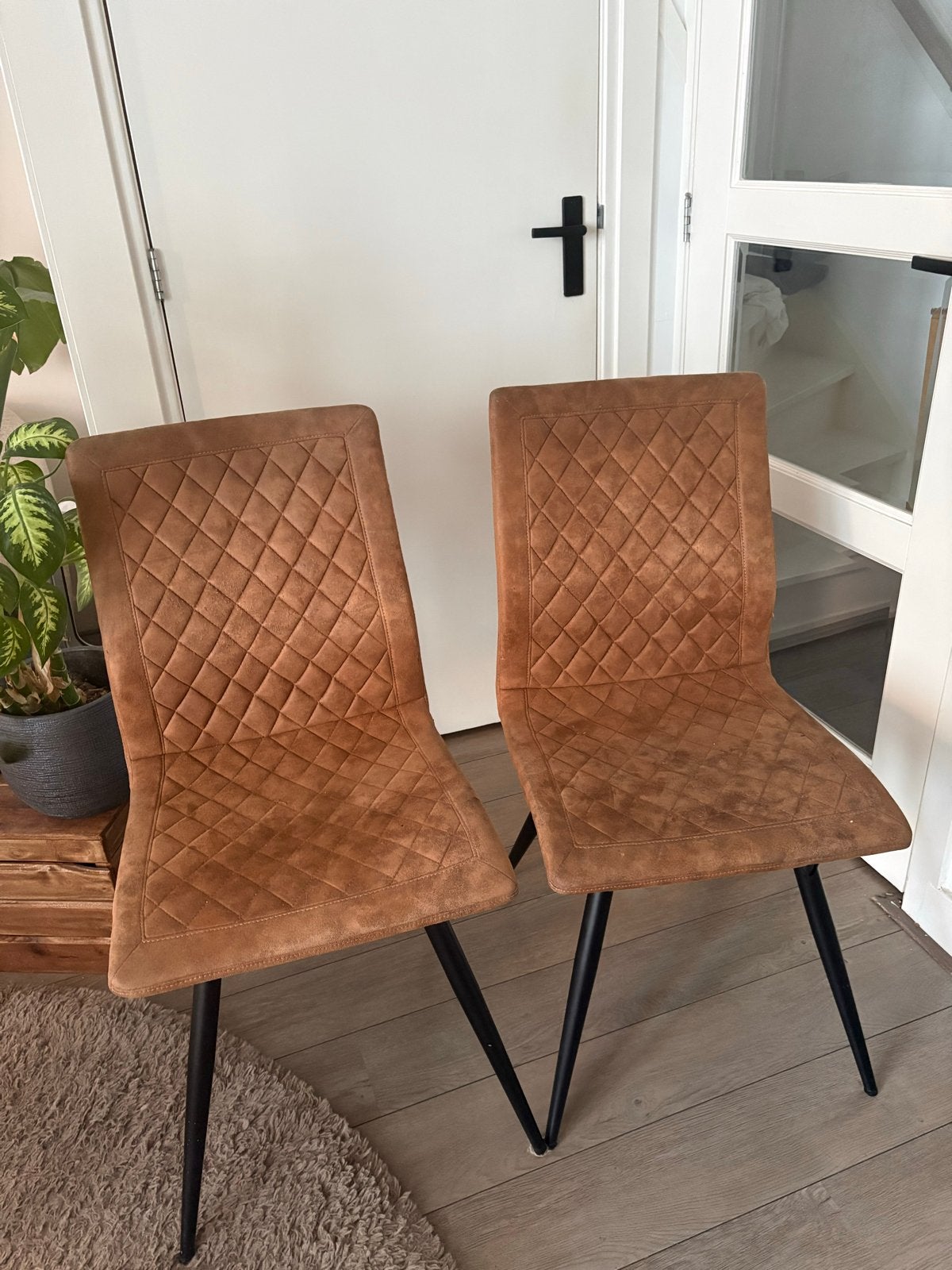 Twee Haco eetkamerstoelen in cognac kleur, Huis en Inrichting, Ophalen, Gebruikt, Twee, Bruin