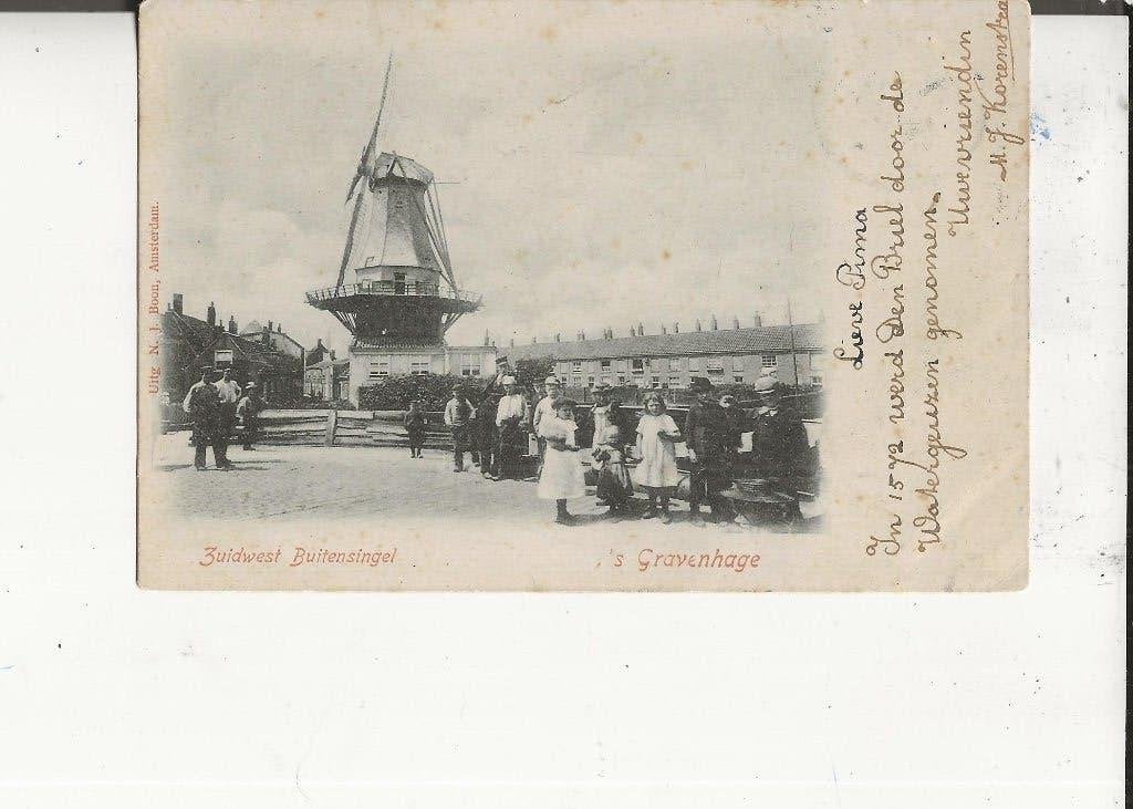 Den Haag Zuidwest Buitensingel met Molen en posnten 1900, Ophalen of Verzenden, Voor 1920, Gelopen, Zuid-Holland
