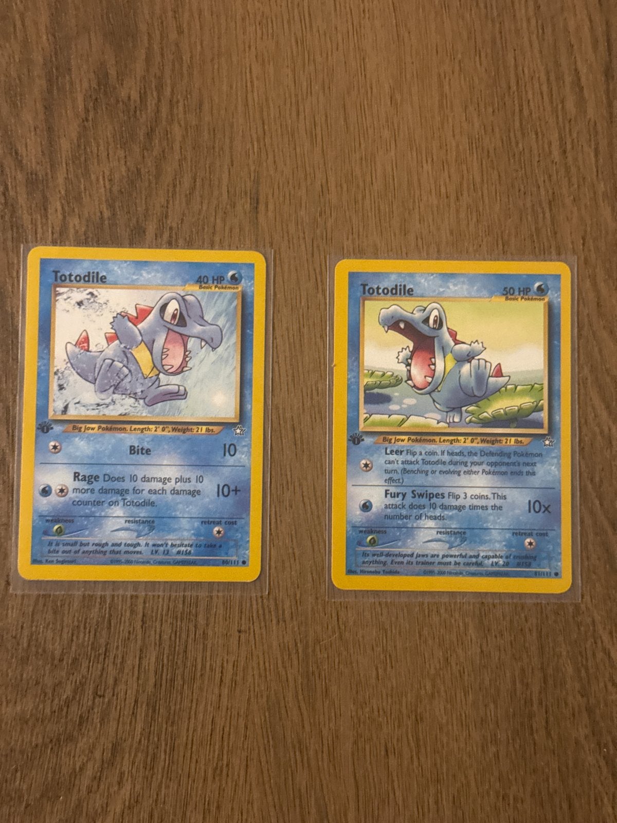 Totodile Pokémon kaarten (2 stuks) 1e editie, Ophalen of Verzenden, Zo goed als nieuw, Meerdere kaarten