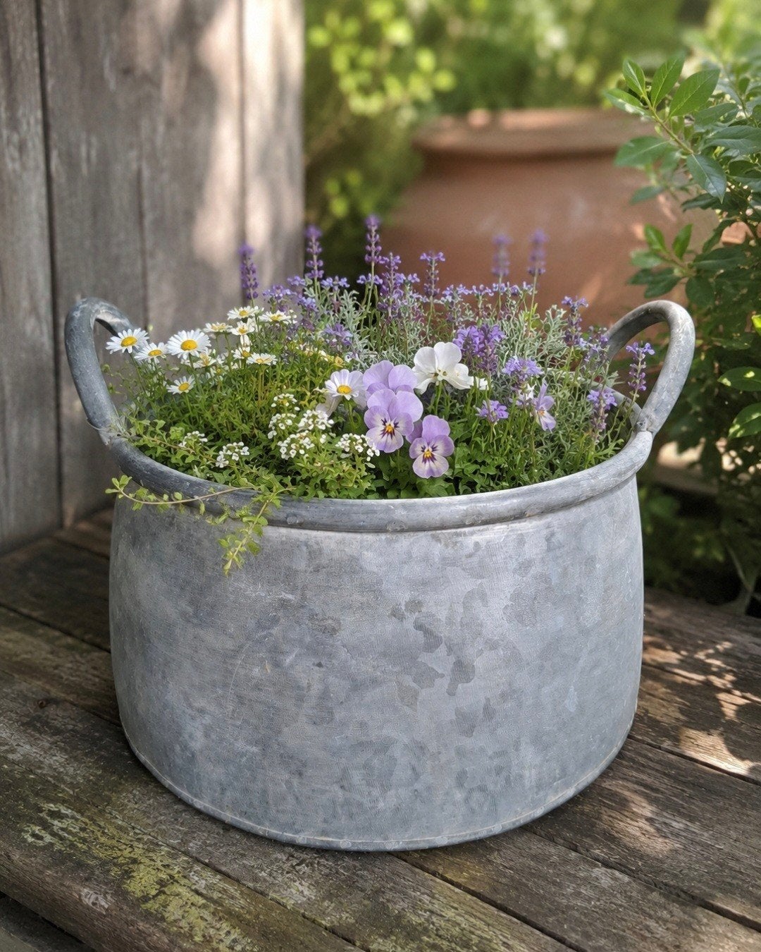 Prachtige ronde zinken bak met handvatten, Tuin en Terras, Minder dan 30 cm, Rond, Ophalen of Verzenden, Metaal