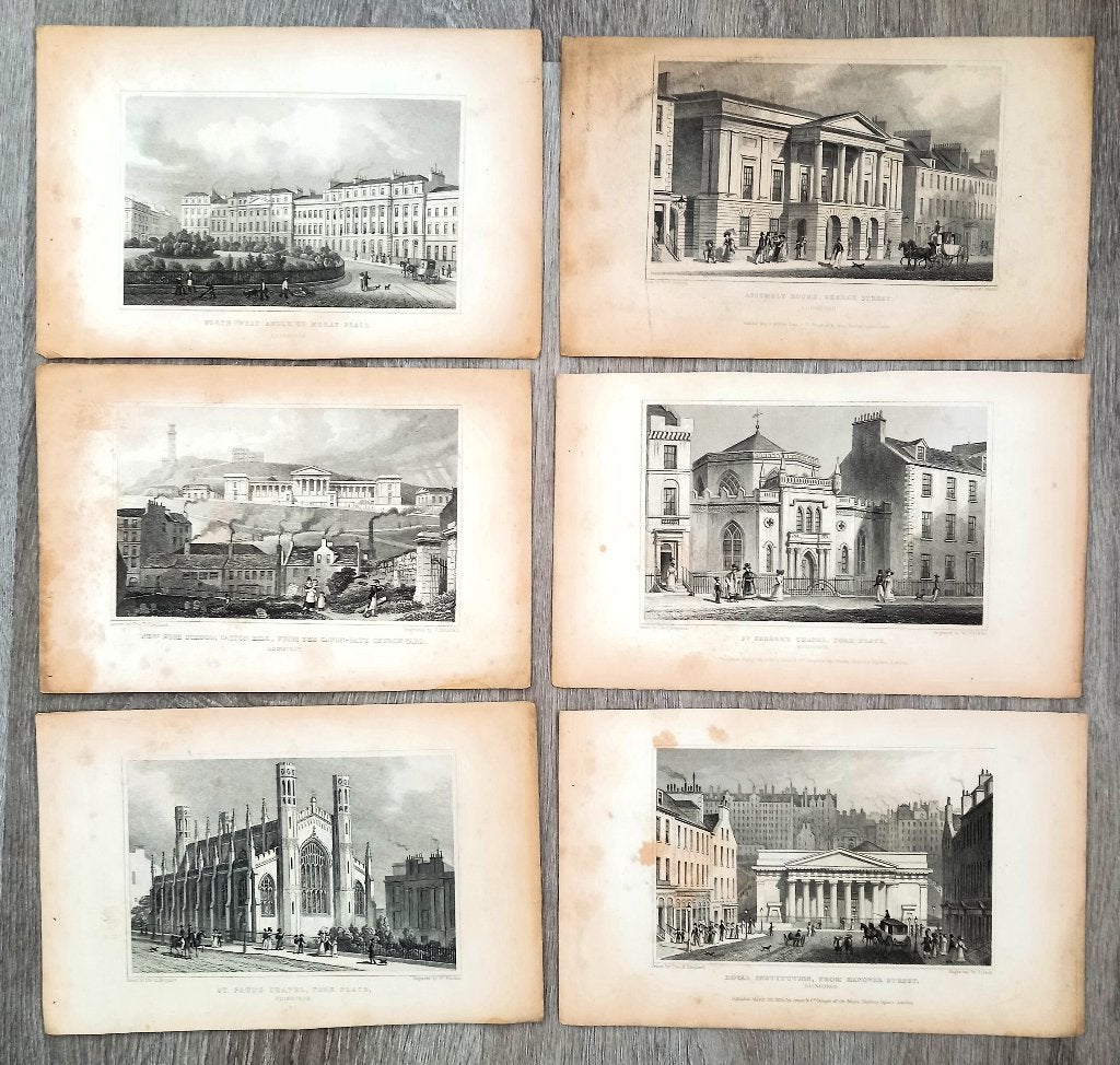 6 prenten Edinburgh oa New High School Calton Hill, Ophalen of Verzenden