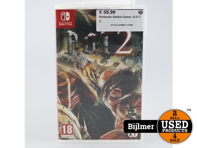 Nintendo Switch Game: A.O.T. 2, Spelcomputers en Games, Nintendo, Zo goed als nieuw, Support@nintendo.com, 11-1 Hokotate-cho, Kamitoba, Minami-ku
Kyoto 601-8501
Japan