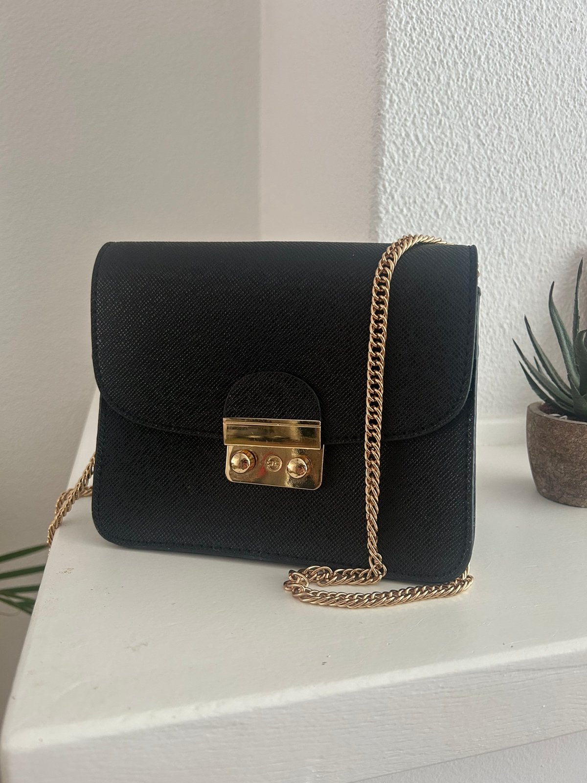 Tasje (Furla look a like) zgan, Ophalen, Zo goed als nieuw, Zwart, Schoudertasje