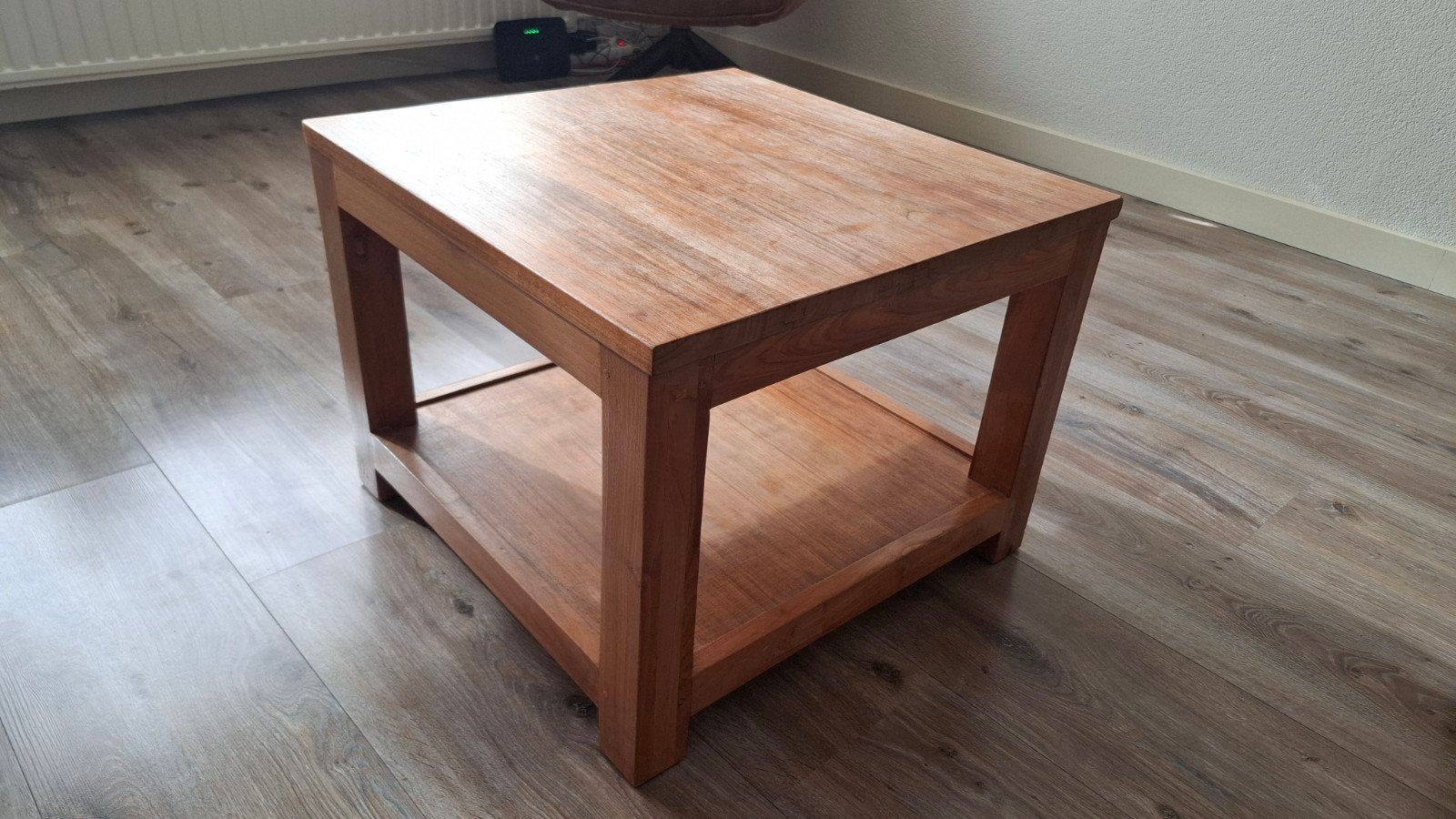 Teakhout salontafel met onderplateau 60x60 hoogte 42 cm, Gebruikt, 50 tot 100 cm, 5 – 50, Vierkant