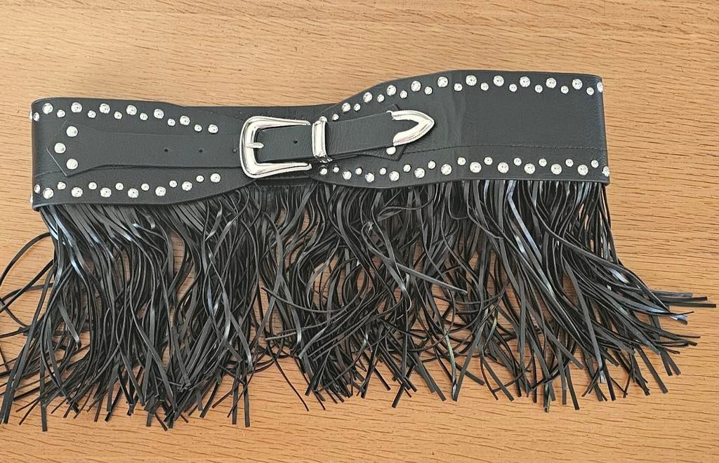 Zwarte riem met franjes en studs, 5 cm of meer, Zwart, Heupriem, Ophalen of Verzenden