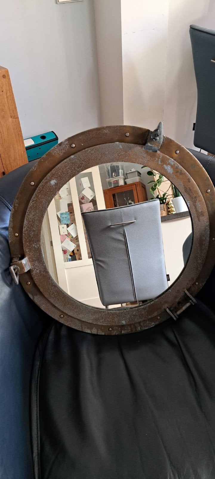 oude verweerde patrijspoortspiegel, Ophalen of Verzenden, Rechthoekig, Minder dan 50 cm