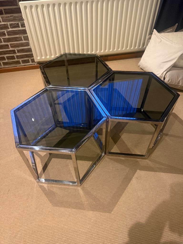 Richmond Salontafels Penta Zilver Set van 3 Zeshoek, Ophalen of Verzenden, Gebruikt, Overige vormen, Glas