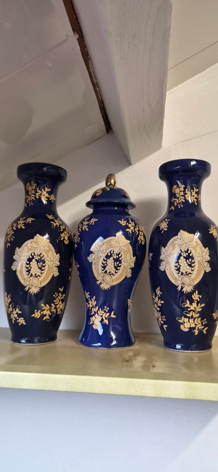 Antieke Chinese Vazen Set - Kobaltblauw met Gouden Decor, Ophalen of Verzenden