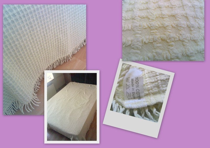Vintage lichtgele chenille sprei ca.240x 220cm, Gebruikt, Geel, Overige materialen, Tweepersoons