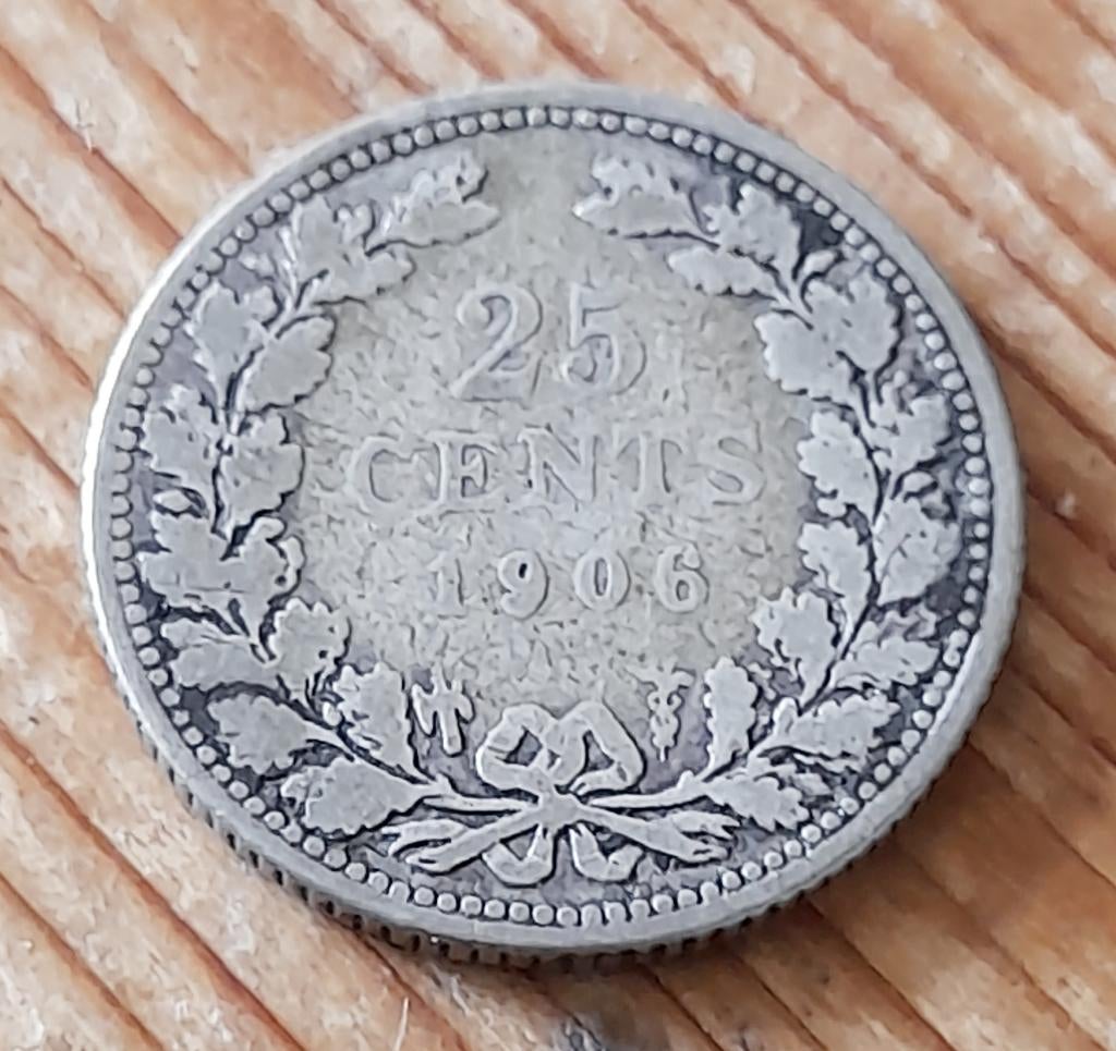 Nederland 25 cent 1906 (lot 2), Zilver, 25 cent, Ophalen of Verzenden, Koningin Wilhelmina